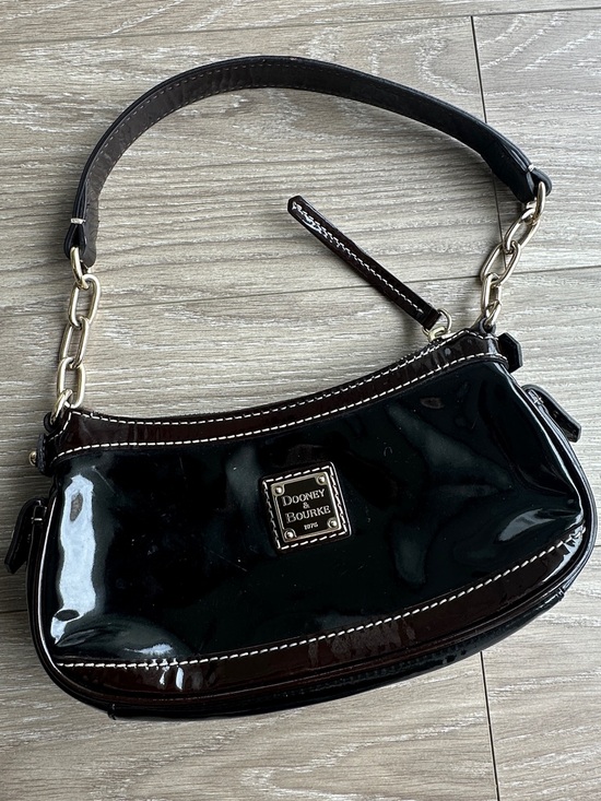 Dooney & Bourke Handbags - Dooney & Bourke Black Patent Shoulder Bag with Gold Hardware